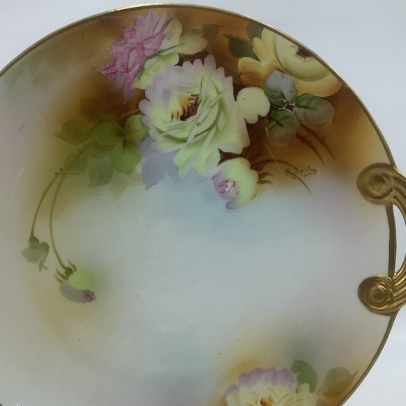 Vintage Hand Painted Nippon Handled and Gilded Plate with Yellow Roses - Picture 4 of 11